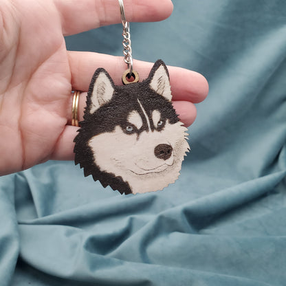 husky dog shaped wooden keychain handmade
