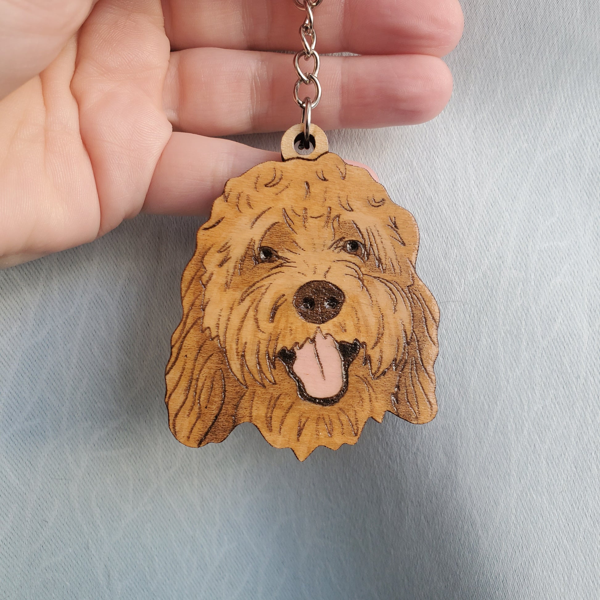 doodle dog shaped wooden keychain handmade