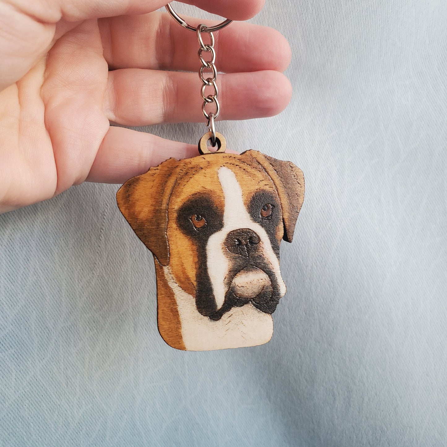boxer dog shaped wooden keychain handmade