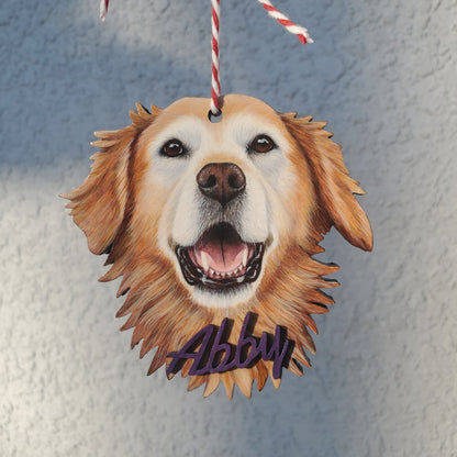Decorative ornament with a dog's face and name 