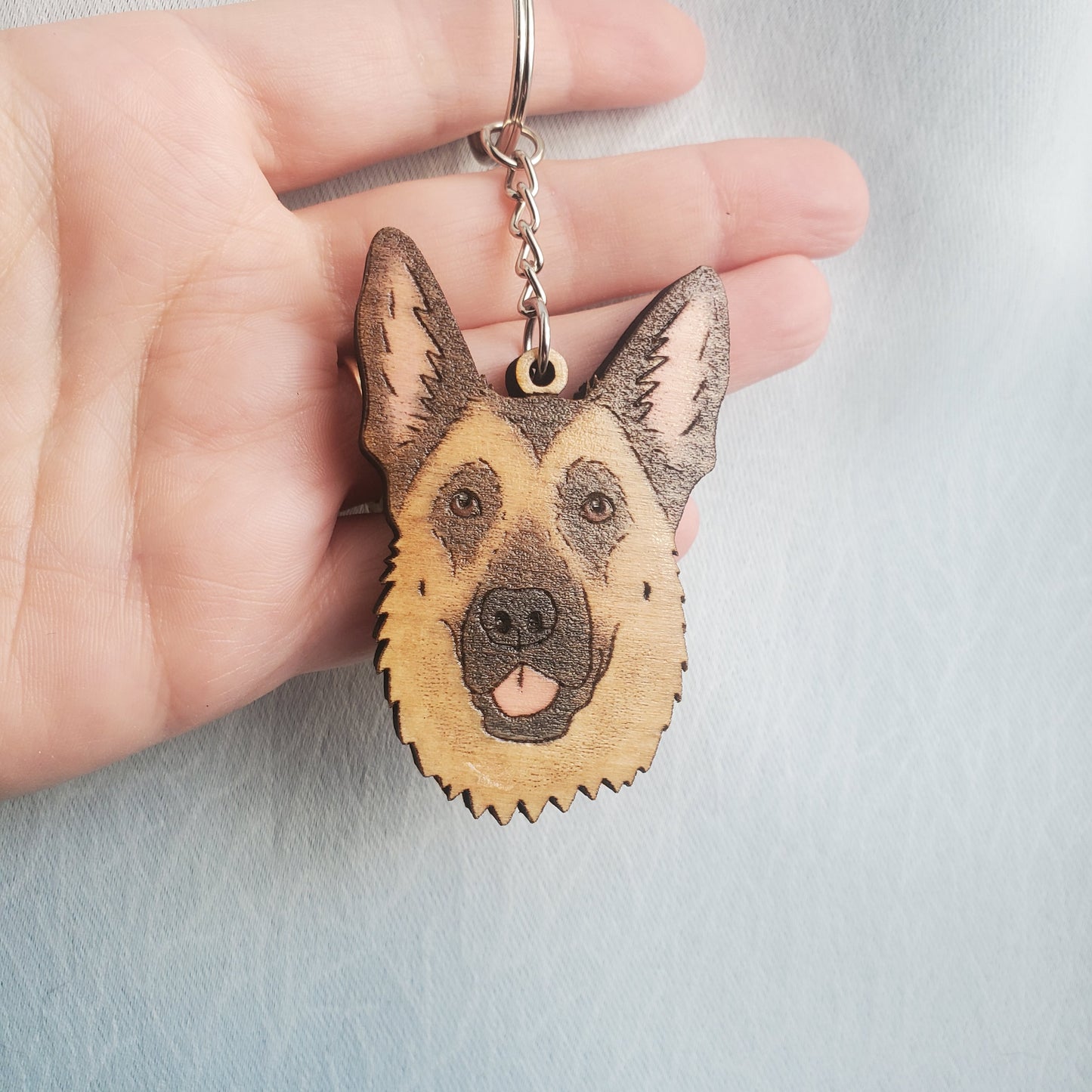 german shepherd shaped wooden keychain handmade