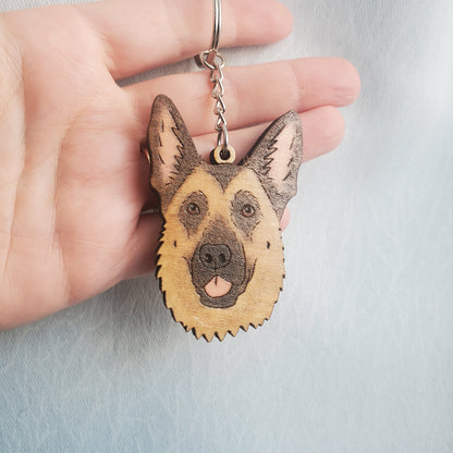 german shepherd shaped wooden keychain handmade