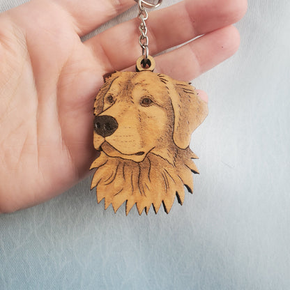 golden retriever wooden keychain handmade