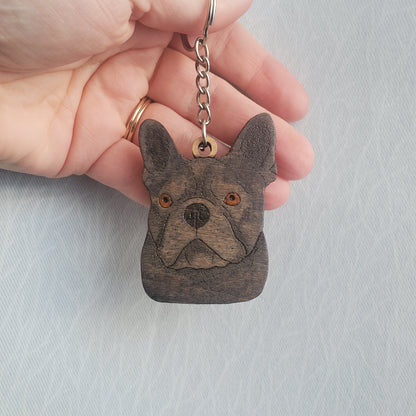 french bulldog shaped wooden keychain handmade