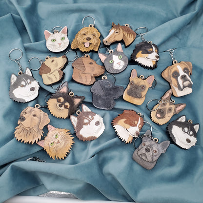 dog shaped wooden keychain handmade painted