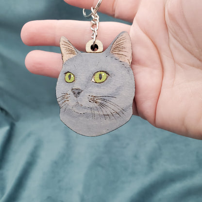 Hand-Painted Wooden Cat Breed Keychain