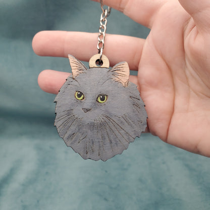 Hand-Painted Wooden Cat Breed Keychain
