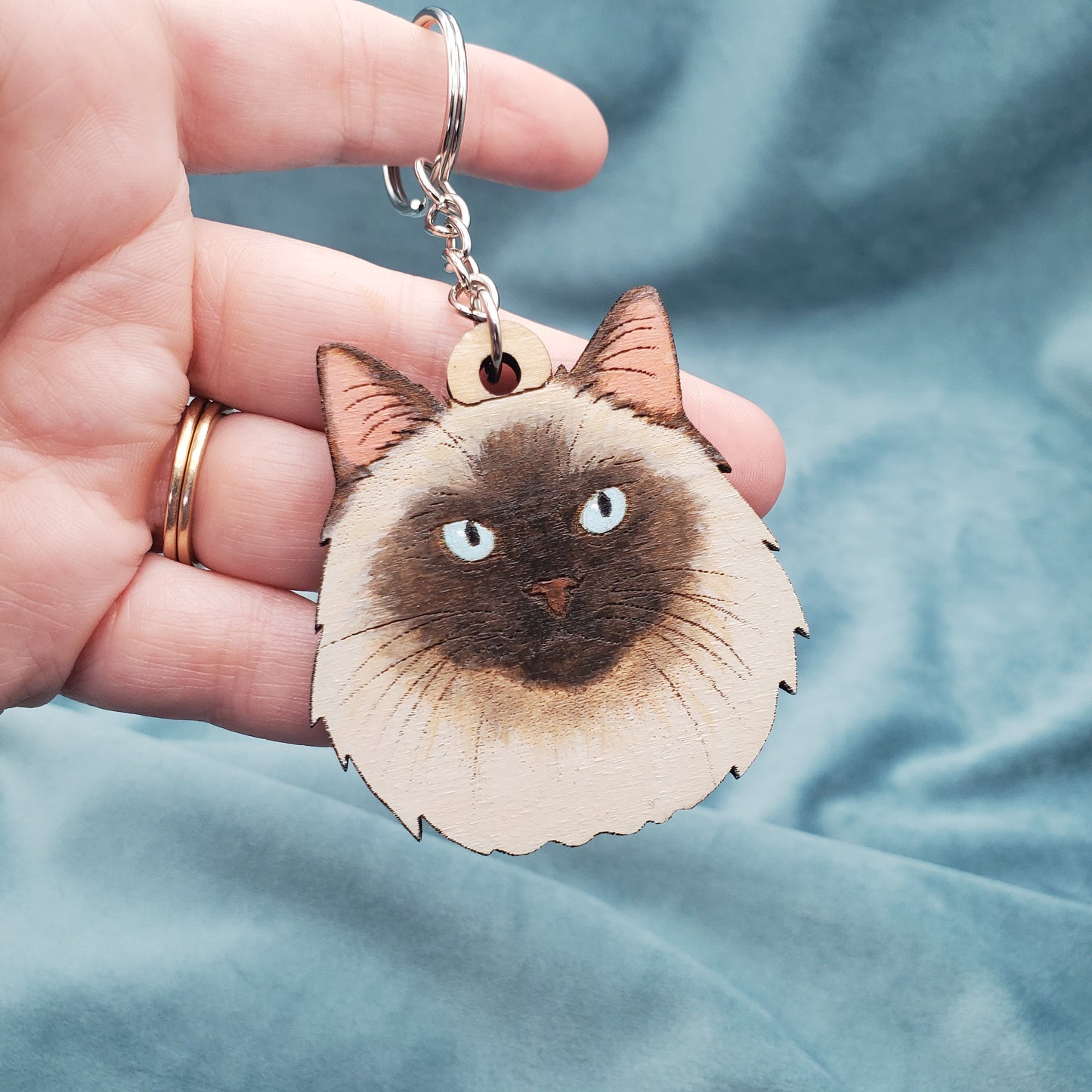 Hand-Painted Wooden Cat Breed Keychain