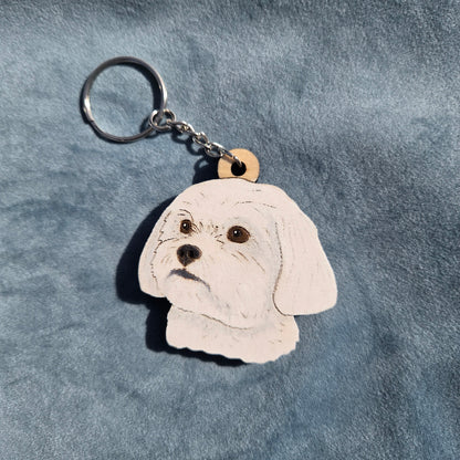 Hand-Painted Wooden Dog Breed Keychain