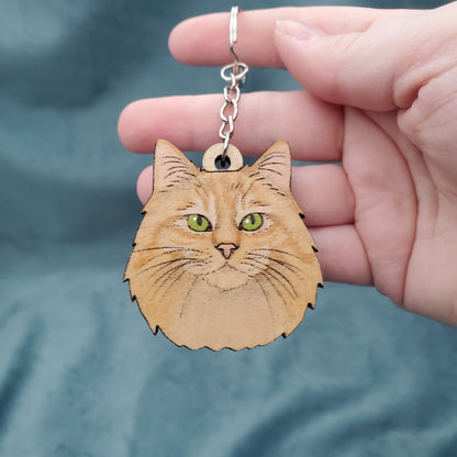 Hand-Painted Wooden Cat Breed Keychain