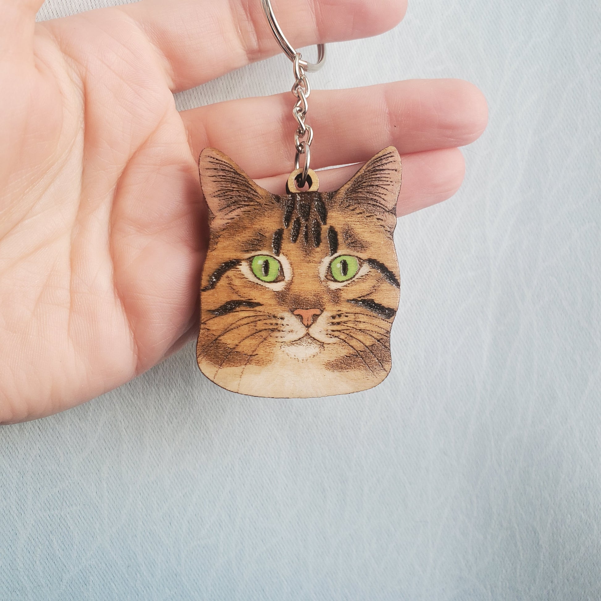 Cat-shaped wooden keychain handmade