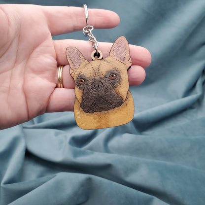 french bulldog shaped wooden keychain handmade