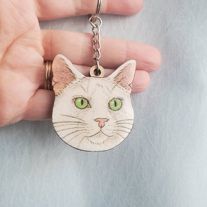 Cat-shaped wooden keychain handmade